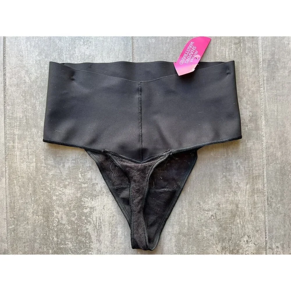 Maidenform Black No Pinch Shaping Waistband Thong Tame Your Tummy Shapewear S